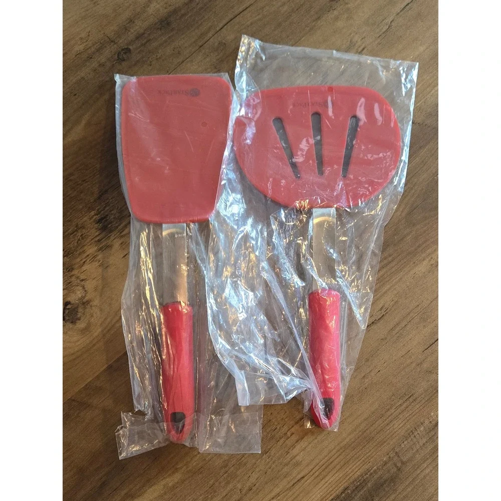 Set of 2 StarPack Silicone Spatula Turners Stainless Steel Heat Resistant 12in